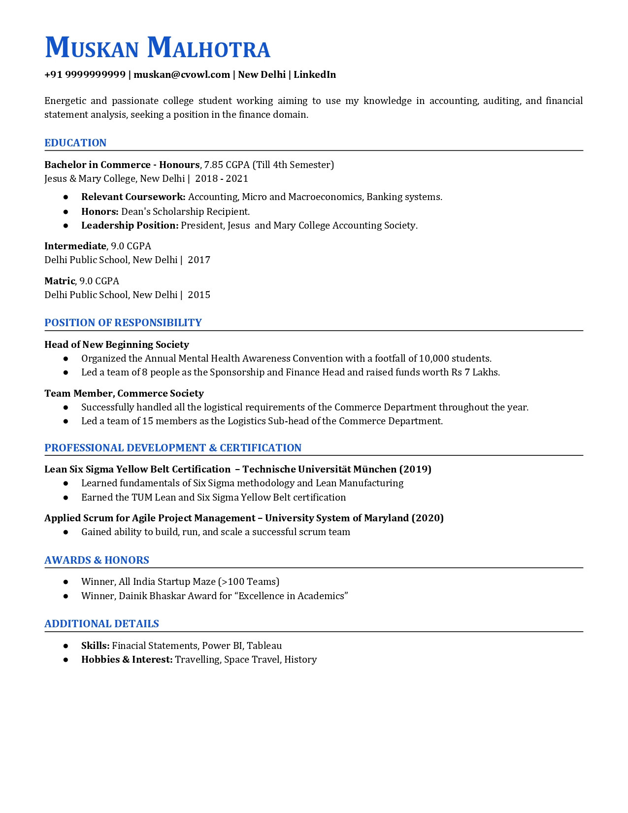 Sample Resume for Internship for Freshers Intern Resume Sample