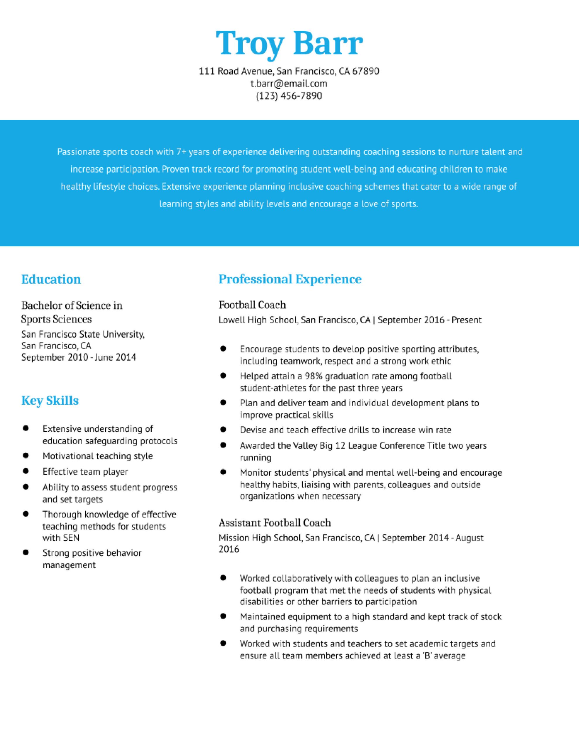 Sample Resume for Youth Little League Coach Coaching Resume Examples In 2022 – Resumebuilder.com