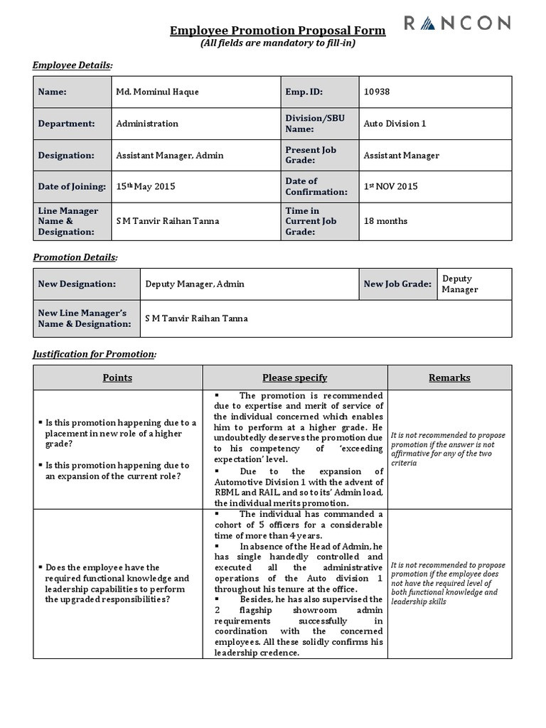 Sample Resume Job Promotion Proposal Template Employee Promotion Proposal form – Momin Pdf Leadership Business Sample Resume Job Promotion Proposal Template Employee Promotion Proposal form – Momin Pdf Leadership Business