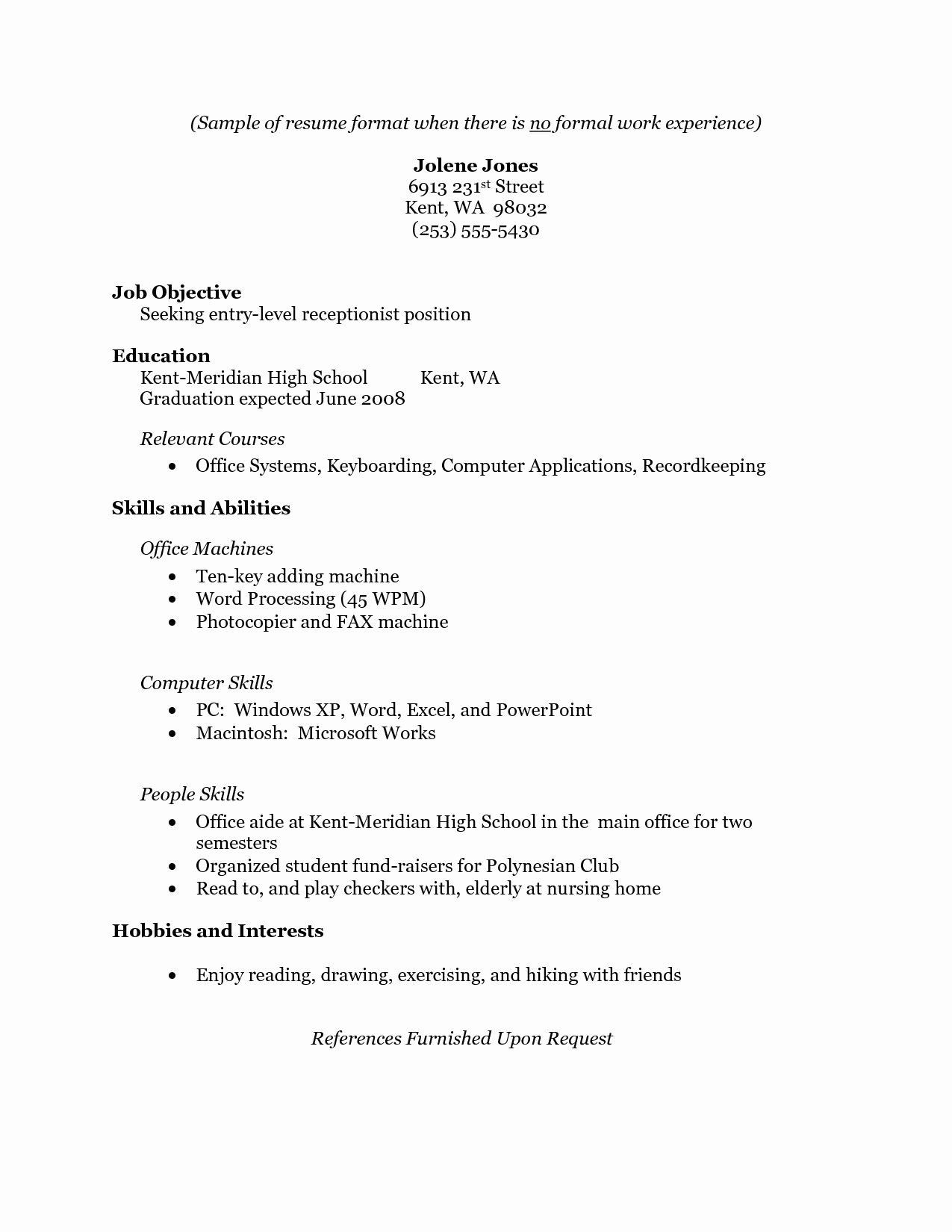 Work Experience On A Resume Sample Resume for Receptionist with No Experienceâ¢ Printable Resume …