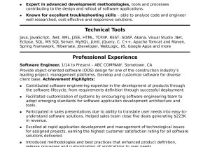 1 Year Experienced software Developer Resume Sample software Engineer Resume Monster.com
