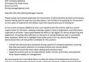Administrative assistant Resume Cover Letter Sample Administrative assistant Cover Letter Example & Tips