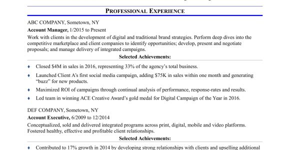 Advertising Agency Account Manager Resume Sample Sample Resume for An Advertising Account Executive Monster.com