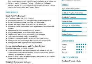 Agile Methodology Listed On Resume Sample Scrum Master Resume Example 2021 Writing Guide & Tips – Resumekraft