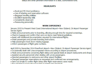 Airline Customer Service Agent Resume Sample Airport Passenger Service Agent Resume Templates