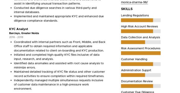 Aml Resume Sample Us Dollar Clearing Sample Resumes and Cvs by Industry Resumod