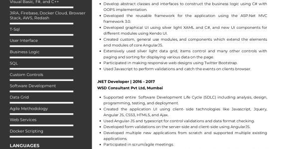 Angular and Typescript Net Developer Sample Resume Sample Resume Of .net Developer with Template & Writing Guide …