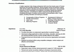 Army Human Resource Specialist Resume Sample Human Resources Military Transition Resume