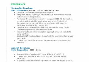 Asp Net Mvc Developer Resume Sample asp Net Developer Resume Samples