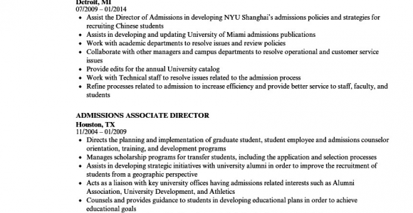 Assistant Director Of Admissions Resume Sample Sample Resume for Director Of Admissions
