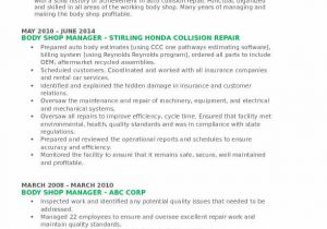 Auto Body Shop Manager Resume Sample Body Shop Manager Resume Samples