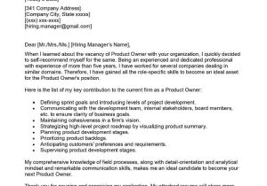 Back to Work Resume Cover Letter Sample Product Owner Cover Letter Examples – Qwikresume
