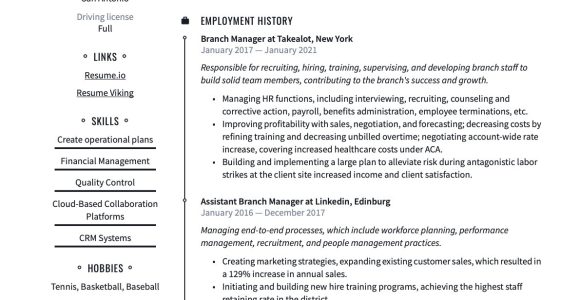 Bank assistant Branch Manager Resume Sample Branch Manager Resume & Guide 20 Templates 2022