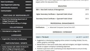 Bba Resume Cv Sample for Freshers Sample Resume Of Marketing Intern (bba) with Template & Writing …