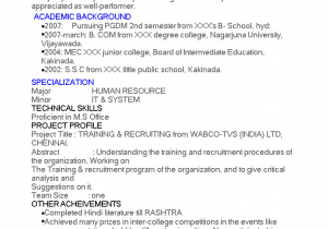 Best Resume Samples for Mba Freshers Mba Hr Fresher Resume