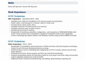 Best Sample Resume Of Cctv Technician Cctv Technician Resume Samples