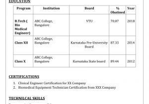 Biomedical Engineering Resume Samples for Freshers Fresher Biomedical Engineering Resume Template 1