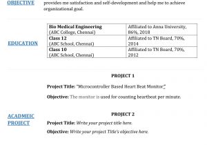 Biomedical Engineering Resume Samples for Freshers Fresher Biomedical Engineering Resume Template 2
