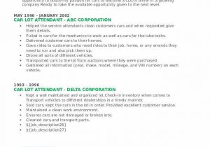 Car Dealership Lot attendant Resume Sample Car Lot attendant Resume Samples