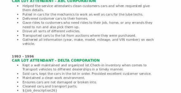 Car Dealership Lot attendant Resume Sample Car Lot attendant Resume Samples