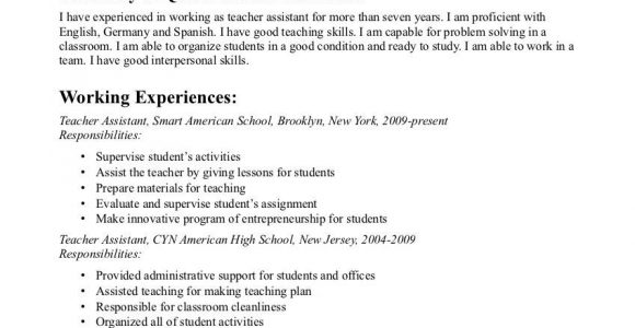 Career Objective for Teaching Resume Sample Teacher assistant Resume Objective Free Resume Templates …