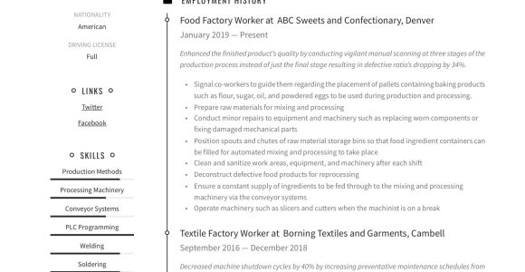Chemical Production Line Worker Sample Resume Factory Worker Resume & Writing Guide  12 Resume Examples 2022