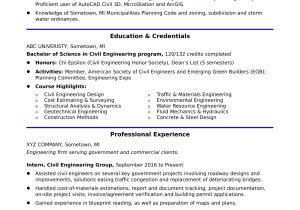 Chronological Resume Sample for Civil Engineer Entry-level Civil Engineering Resume Monster.com