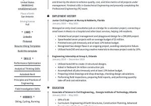 Civil Engineering Sample Resumes Entry Level Junior Civil Engineer Resume & Writing Guide  20 Templates