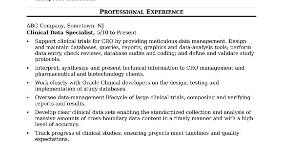 Clinical Data Management Fresher Resume Sample Clinical Data Specialist Resume Sample Monster.com