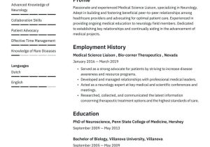 College Of Medicine Director Resume Samples Medical Science Liaison Resume Example & Writing Guide Â· Resume.io