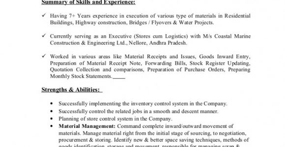 Construction Store Keeper Resume Sample Pdf Storekeeper Cv Sample Pdf October 2021