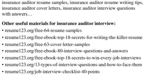 Counseling Psychology Insurance Auditor Resume Sample top 8 Insurance Auditor Resume Samples