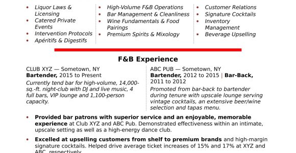 Country Club Server Bartender Resume Sample Bartender Resume Monster.com