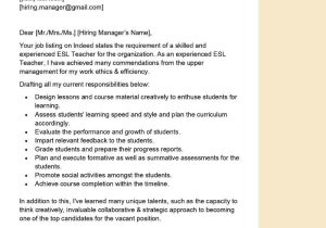 Cover Letter and Resume Samples for Teachers Esl Teacher Cover Letter Examples – Qwikresume