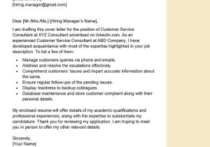 Cover Letter Customer Service Resume Sample Customer Service Consultant Cover Letter Examples – Qwikresume