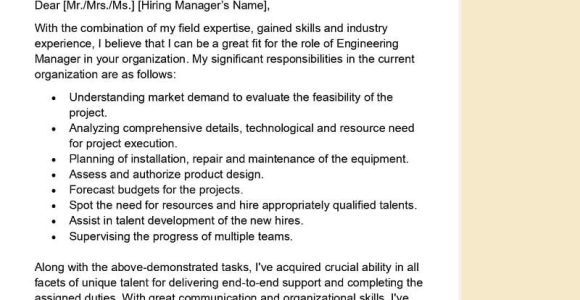 Cover Letter for Resume Samples for Engineering Engineering Manager Cover Letter Examples – Qwikresume