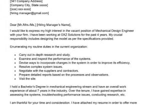 Cover Letter Sample for Mechanical Engineer Resume Mechanical Design Engineer Cover Letter Examples – Qwikresume