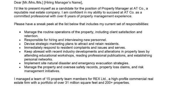 Cover Letter Sample for Resume Commercial Property Manager Property Manager Cover Letter Examples – Qwikresume