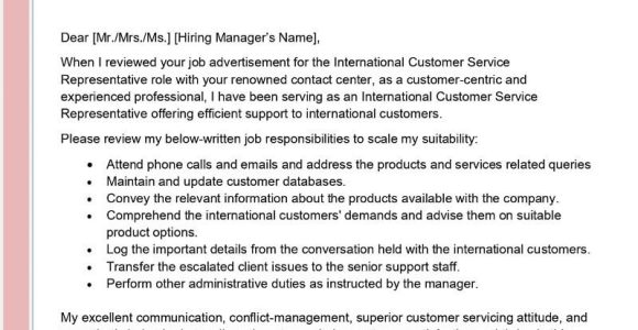 Cover Letter Sample for Resume for Customer Service International Customer Service Representative Cover Letter …