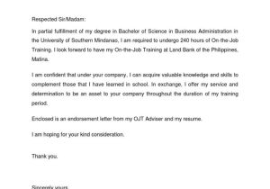Cover Letter Sample for Resume Ojt Application Letter for My Ojt Pdf