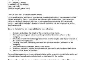 Cover Letter Sample for Resume Sales International Sales Representative Cover Letter Examples – Qwikresume