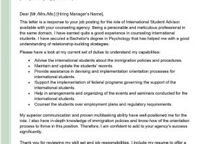 Cover Letter Sample for Resume Student International Student Advisor Cover Letter Examples – Qwikresume