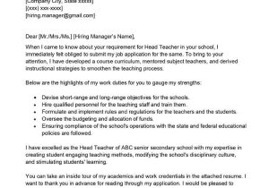 Cover Letter Sample for Resume Teacher Head Teacher Cover Letter Examples – Qwikresume