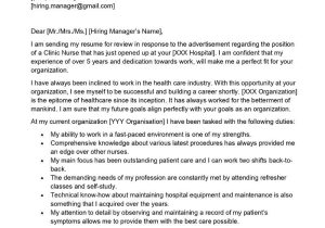 Cover Letter Samples for Resume Nurse Thru Email Clinic Nurse Cover Letter Examples – Qwikresume