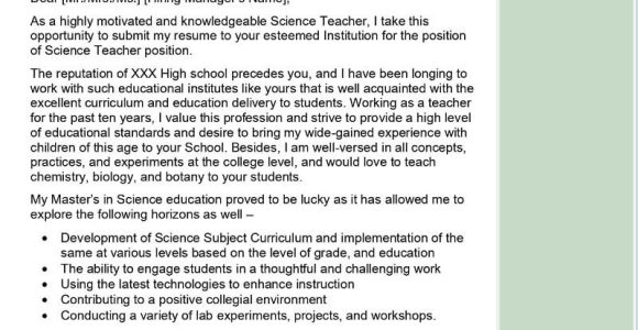 Cover Letter Science Teacher Resume Sample Science Teacher Cover Letter Examples – Qwikresume