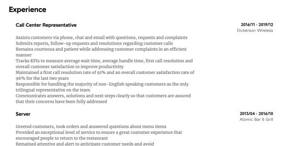 Customer Service Sample Resume for Call Center Call Center Representative Resume Samples All Experience Levels …