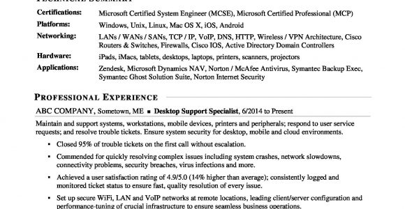 Customer Service Technical Support Sample Resume Sample Resume for Experienced It Help Desk Employee Monster.com