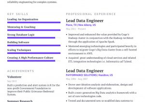 Data Center Operations Engineer Sample Resume Lead Data Engineer Resume Example with Content Sample Craftmycv