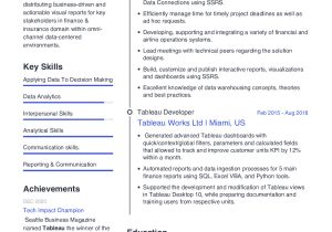 Data Warehousing Automation Bi Developer Sample Resume Tableau Developer Resume Example with Content Sample Craftmycv