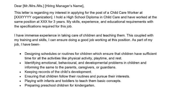 Day Care Resume Cover Letter Sample Child Care Worker Cover Letter Examples – Qwikresume